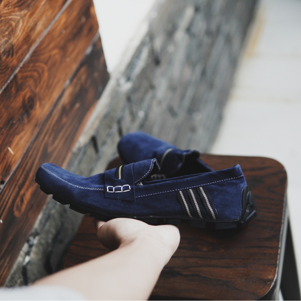 MS Shop - TERLARIS!! Sepatu Selop Kasual Pria Adidas Uno Navy Moccasin Slip on Cowok Casual Santai