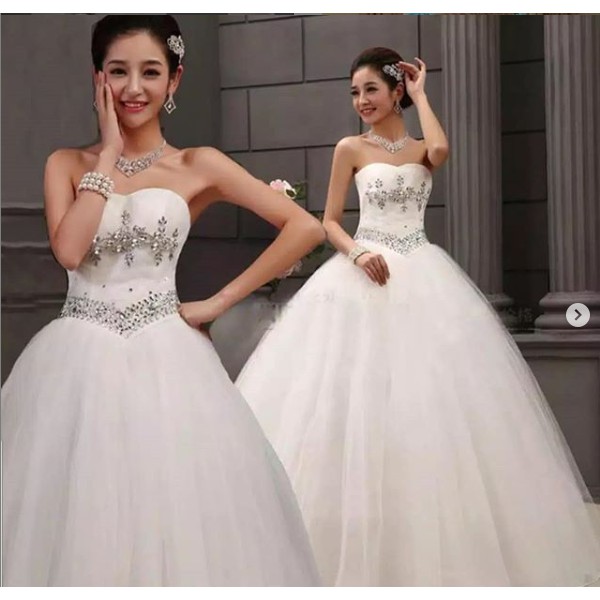 Gaun Pengantin Putih Ivory Off shoulder mewah