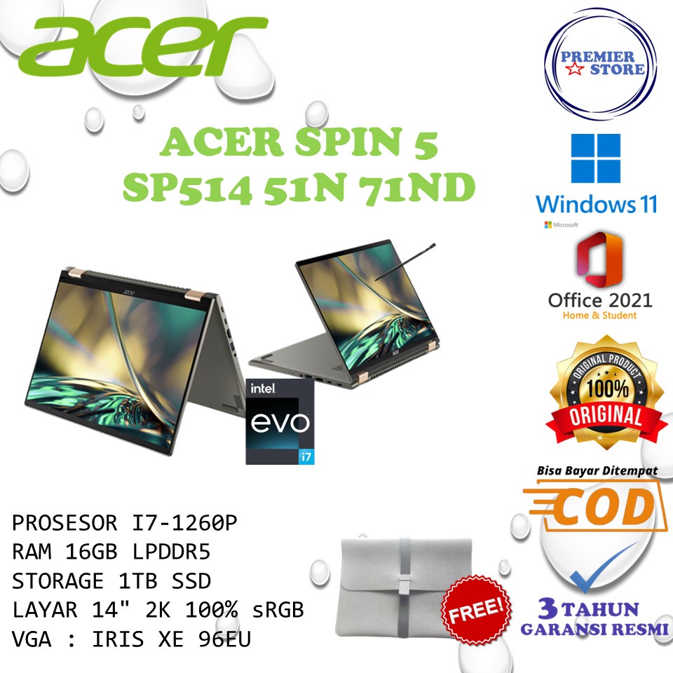 ACER SPIN 5 SP514 51N 71ND i7-1260P 16GB 1TB SSD 2K IPS TOUCH W11 OHS21