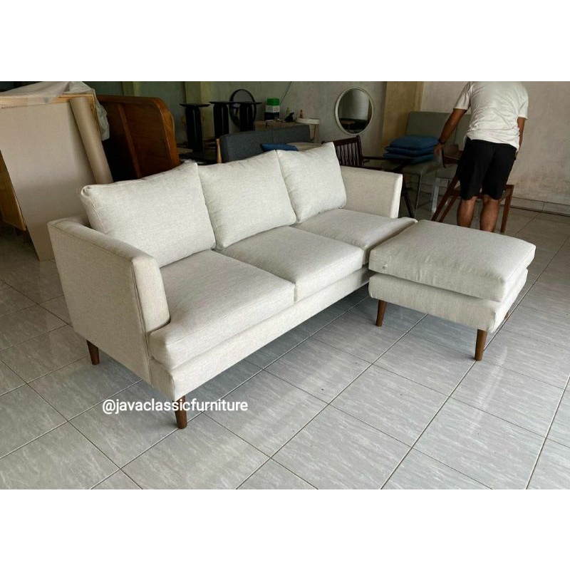 SOFA BED L TV RUANG TAMU SCANDINAVIA / KURSI SOPA 3 SEATER JOK RETRO SANTAI MINIMALIS KAYU JATI JEPARA-1
