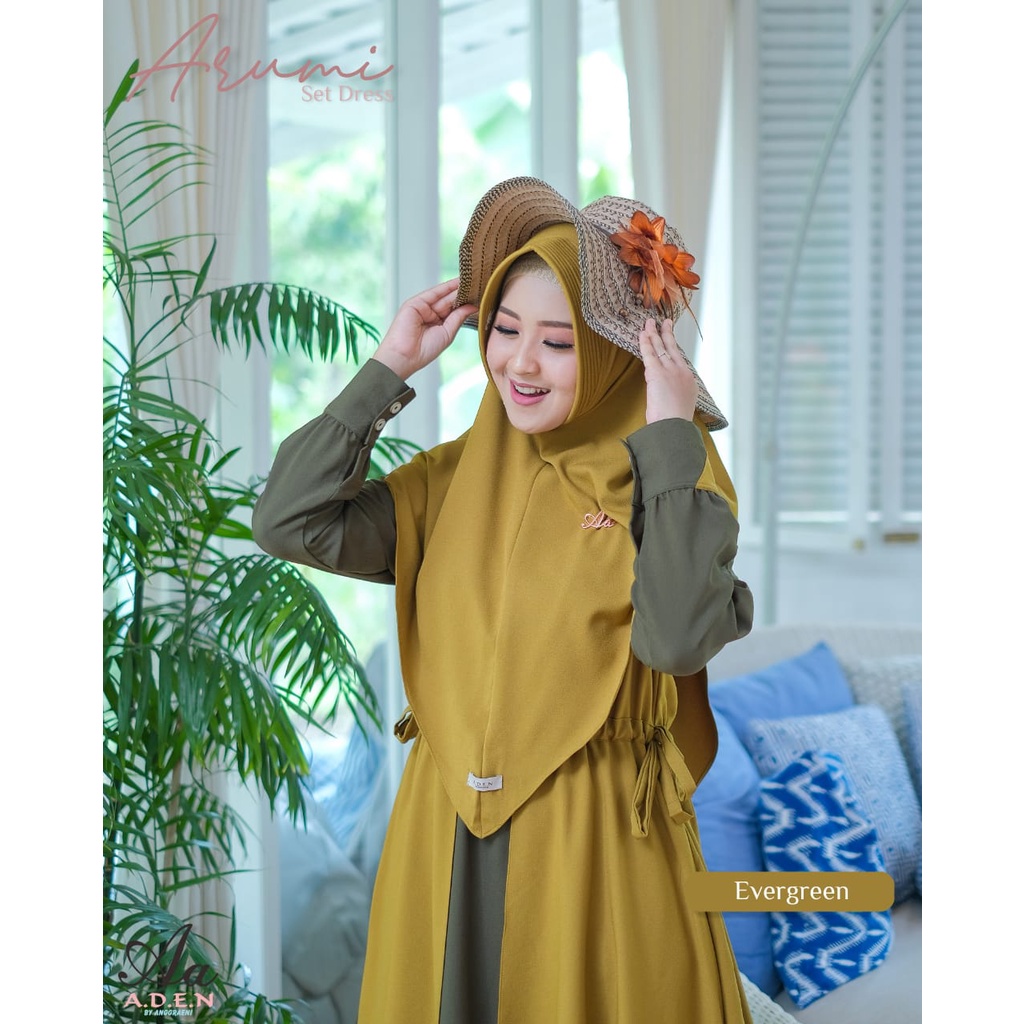 Gamis Set Khimar Arumi Dress Two Tone Crepe Ori by Aden Hijab