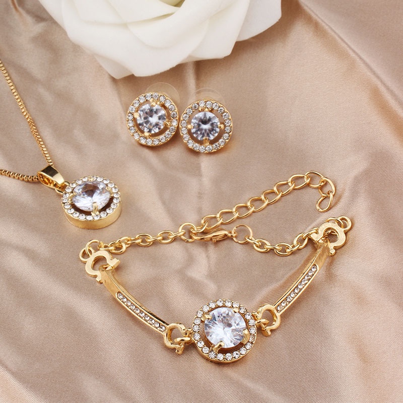 3pcs / Set Kalung + Gelang + Anting Gantung Tusuk Aksen Berlian Imitasi Untuk Perhiasan Wanita / Pernikahan