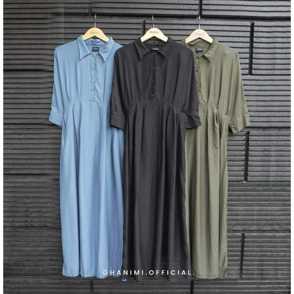 Ghanimi - Elena Dress / Gaun Rayon Polos / Dress Rayon / Dress Polos / Gamis Polos / Gamis Panjang / Dress Casual / Gamis Polos / dress kondangan / gamis kondangan / gamis terbaru