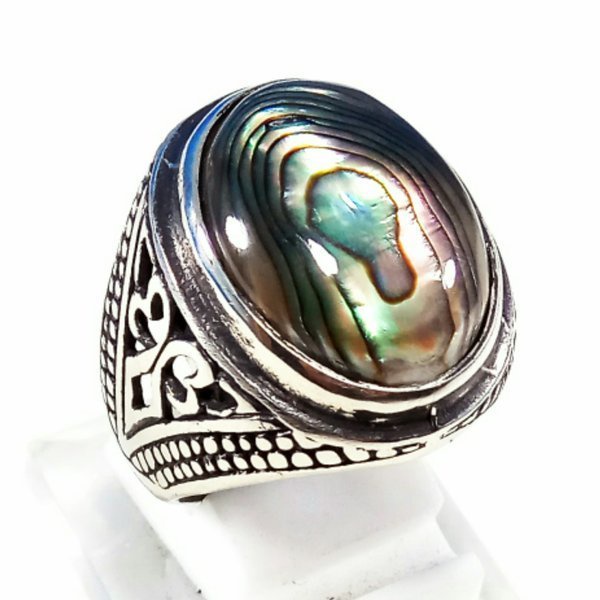 Natural Fosil Kerang Abalone Shell Cincin Batu Akik Pria Wanita