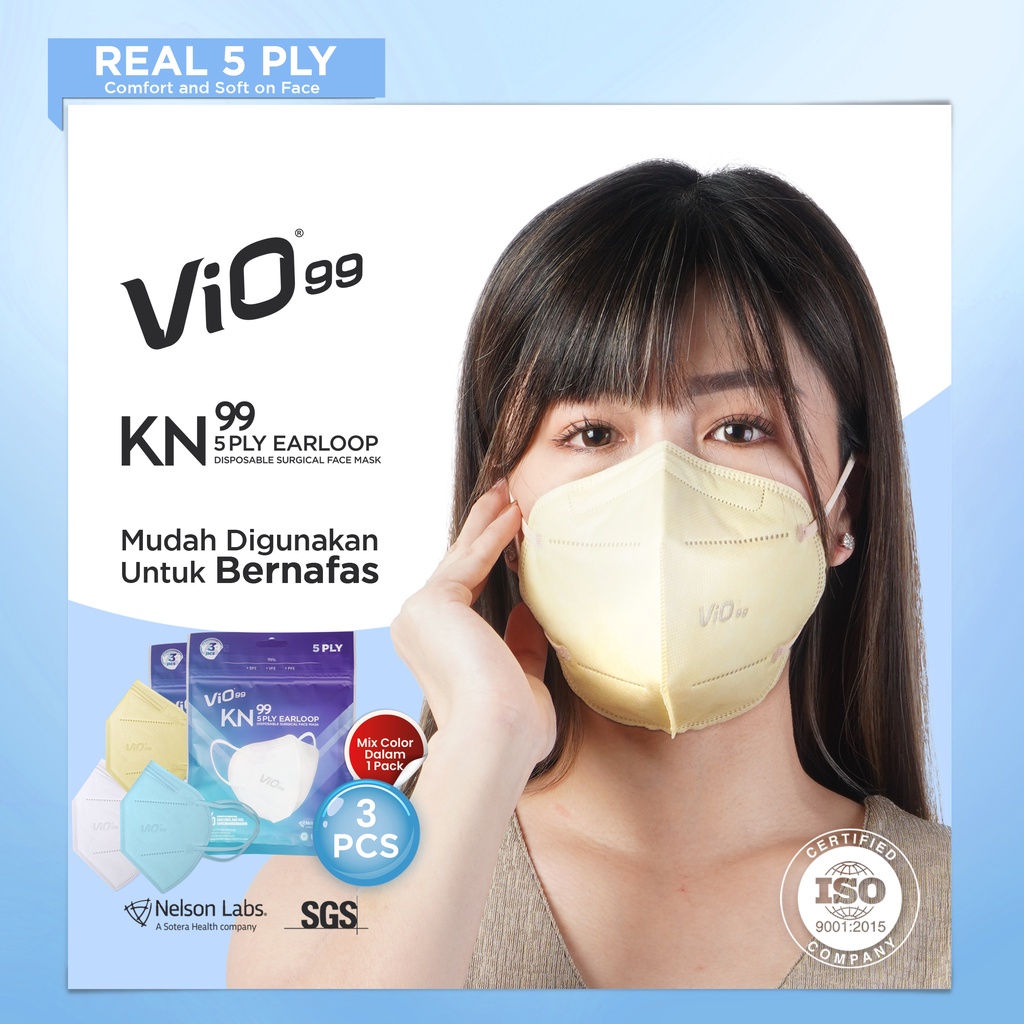 Vio KN99 Mask '3S 5Ply Earloop Soft Color Edition Masker Medis isi 3pc