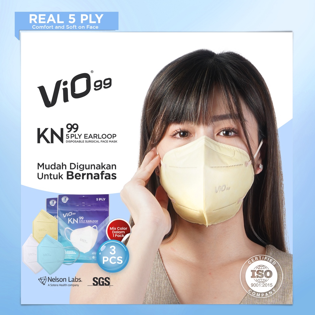 Vio KN99 Mask '3S 5Ply Earloop Soft Color Edition Masker Medis isi 3pc