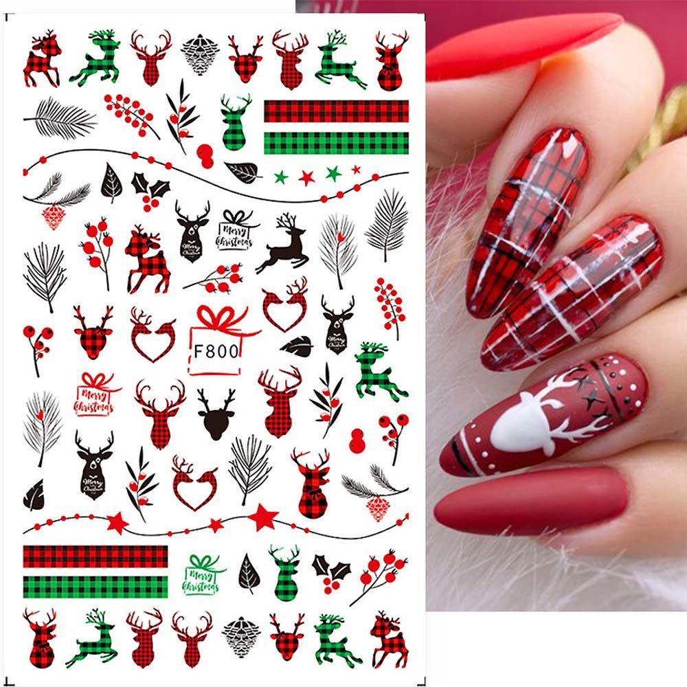 AUGUSTINA Agustina Stiker Kuku Natal Fashion Perekat Diri Daun Ikatan Simpul Manikur Aksesoris Pohon Natal Nail Art Dekorasi