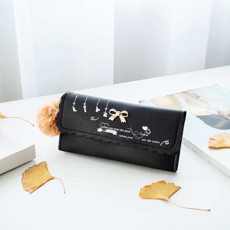 DOMPET PANJANG LIPAT WANITA FREE POM-POM WOMEN WALLET KOREAN STYLE TERLARIS MURAHACC FASHION MURAH