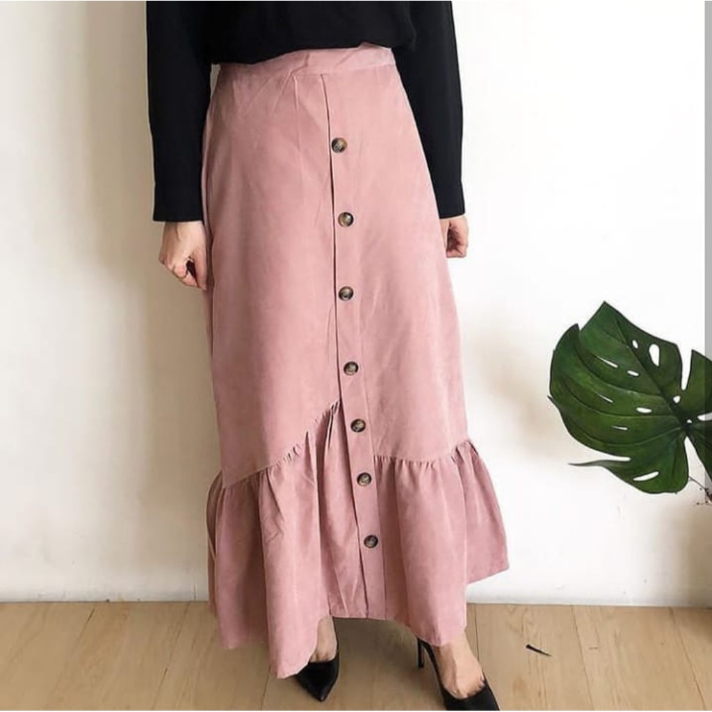 ALEEYA Rok Suede Kancing Rempel Bawah / Naura Maxi Skirt Suede (2101)