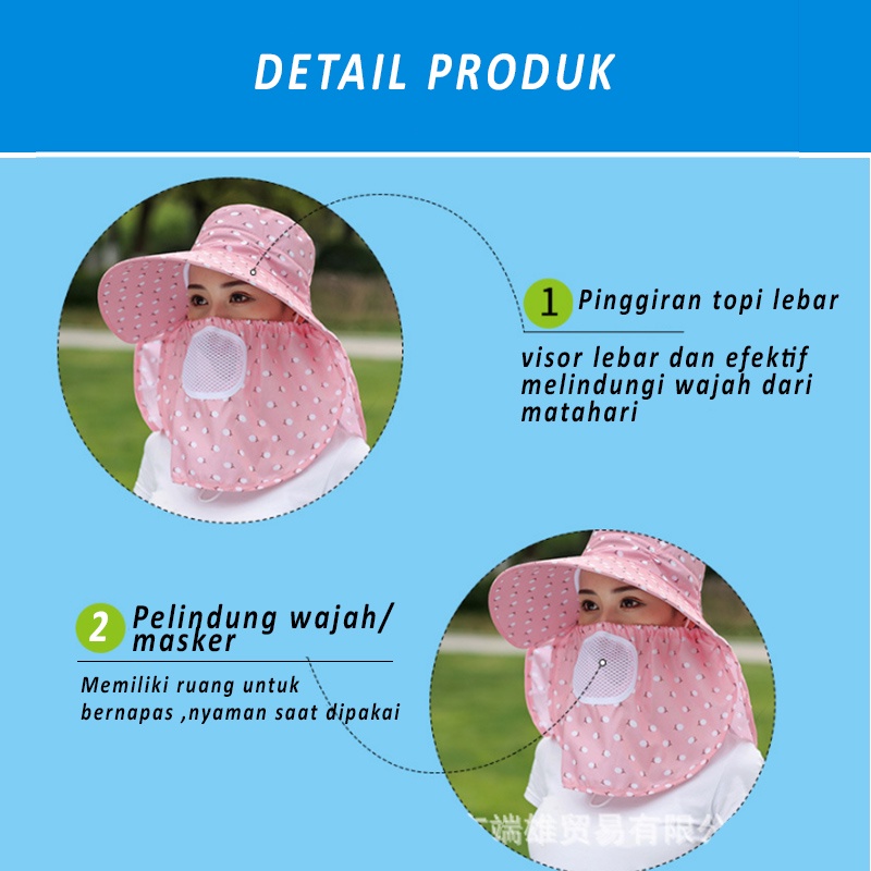 TOPI PANTAI WANITA VISOR LIPAT LEBAR / TOPI PANTAI CADAR PENUTUP WAJAH TOPI SAWAH ANTI UV ZU