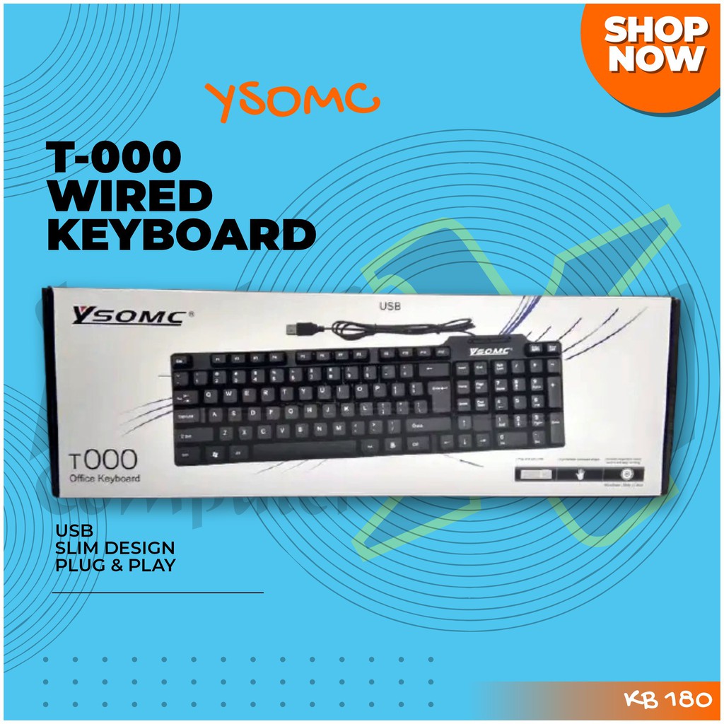 Ysomc T-000 Plug & Play Slim Design Office Wired USB Keyboard