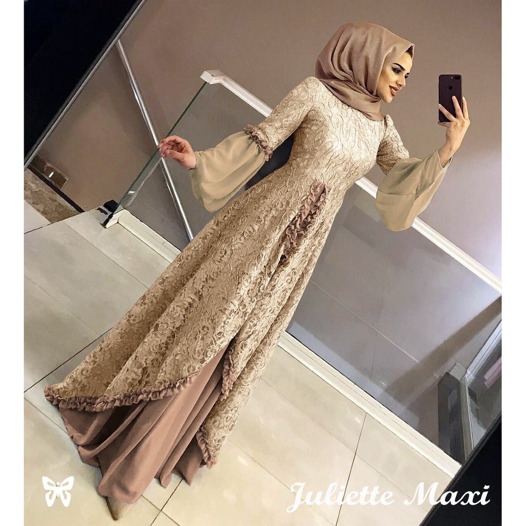 Maxi Gamis JULIETTE XL dan 3XL JUMBO Brukat + Hyget kombi lengan Sifon Berkualitas Terbaru-1