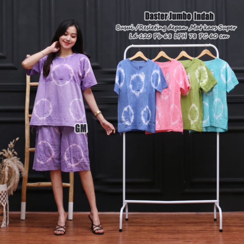 Daster setelan kaos lengan pendek jumbo busui resleting depan