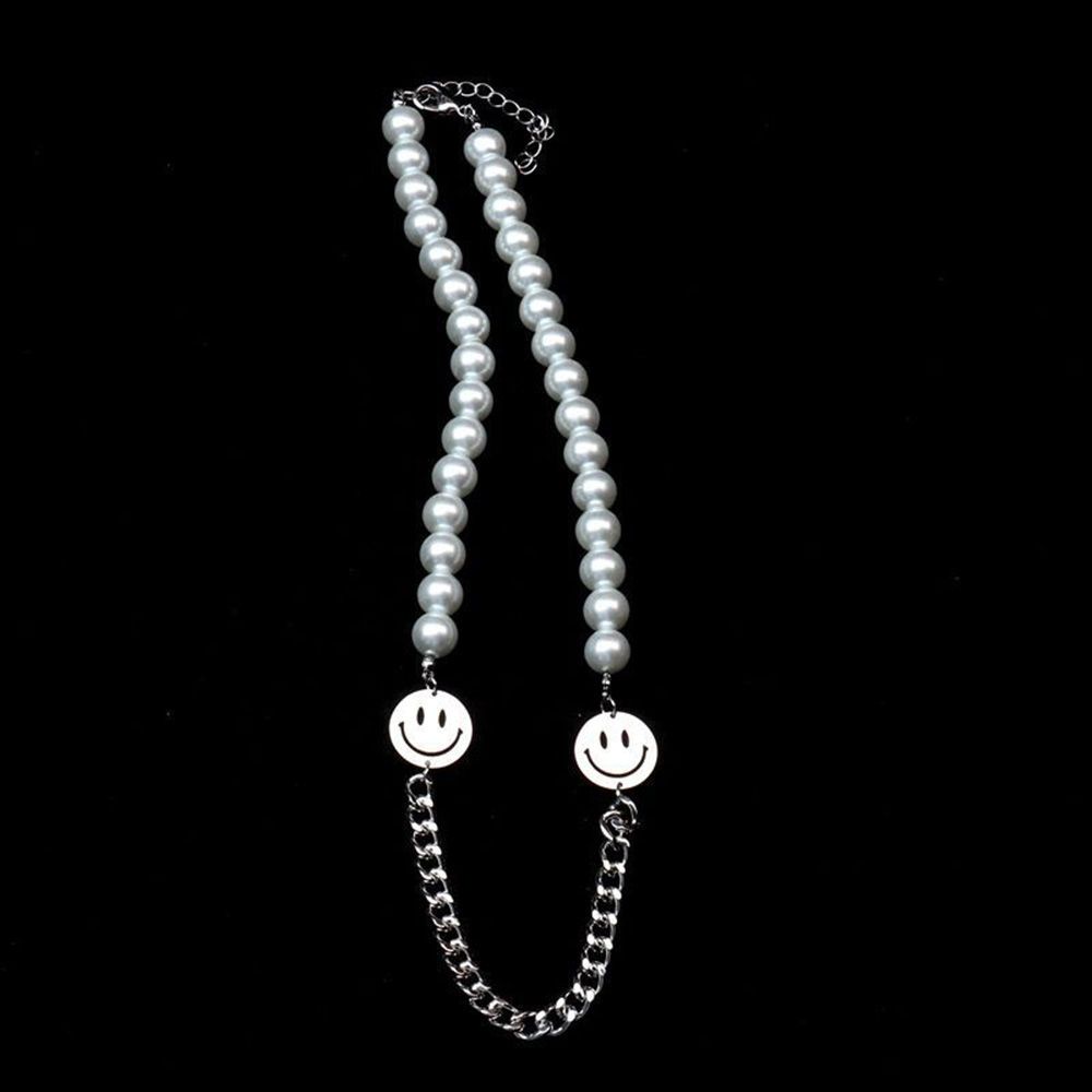 Mxbeauty Kalung Rantai Bahan Titanium Steel Hias Mutiara Gaya Hip Hop Untuk Pria Dan Wanita