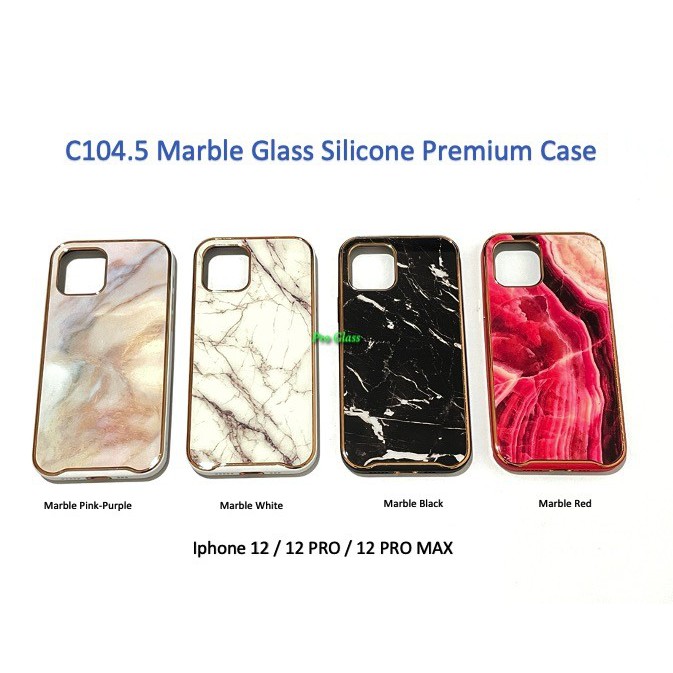 C104.5 Iphone 12 Mini / 12 / 12 PRO / PRO MAX Marble Tempered Glass Silicone Case Marmer