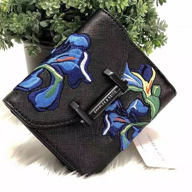 Dompet lipat mini wallet wanita cewek cnk ck embriodery flower blue