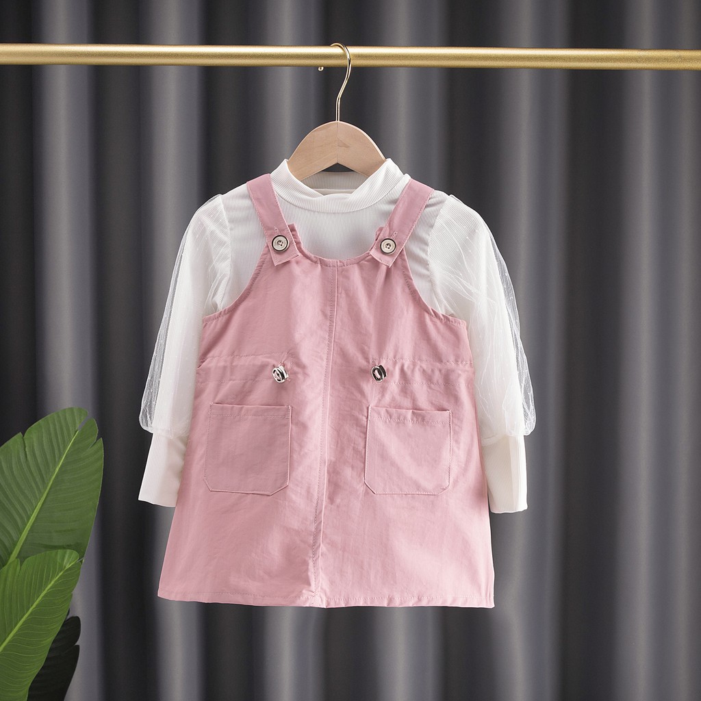 Dress Overall Anak Perempuan Kaos Panjang Renda Import Korea Style 2-6 Tahun Anak Cewek-4
