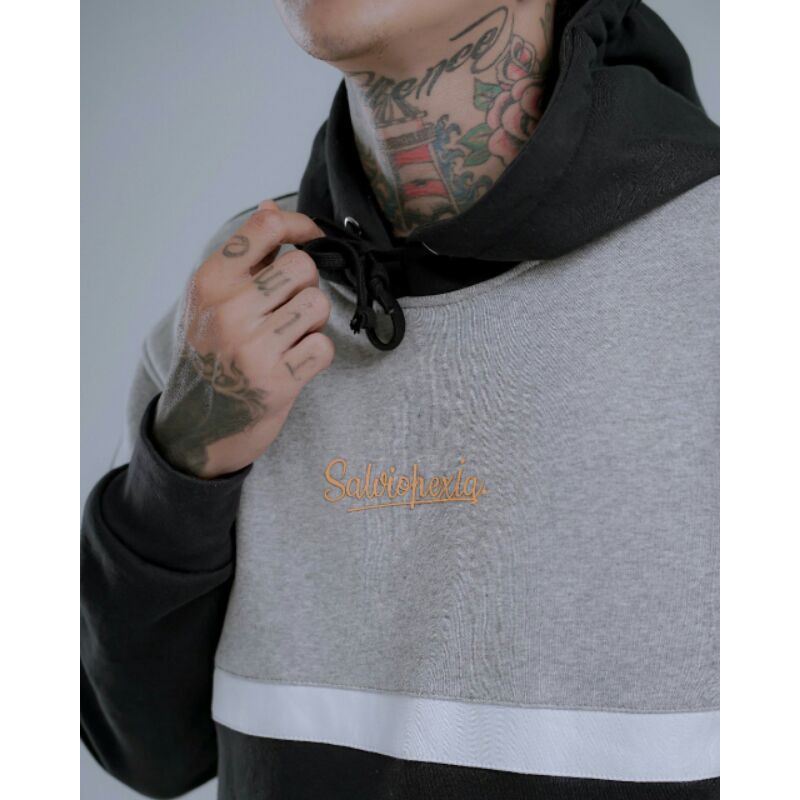 sweter hoodie salvio jaket pria unisex abu hitam