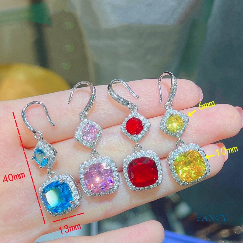 Anting Tusuk Gantung Panjang Minimalis Hias Kristal Cubic Zircon Bulat Untuk Wanita