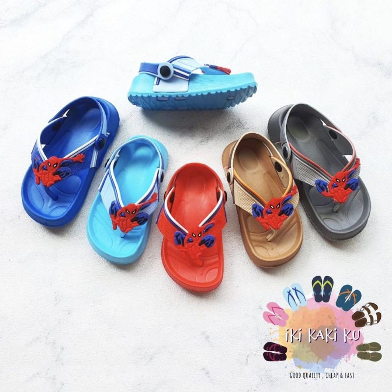 SANDAL JEPIT ANAK COWO LAKI SPIDERMAN TALI BELAKANG KARET USIA 8 BULAN - 2 TAHUN SHEVANO 110 WARNA