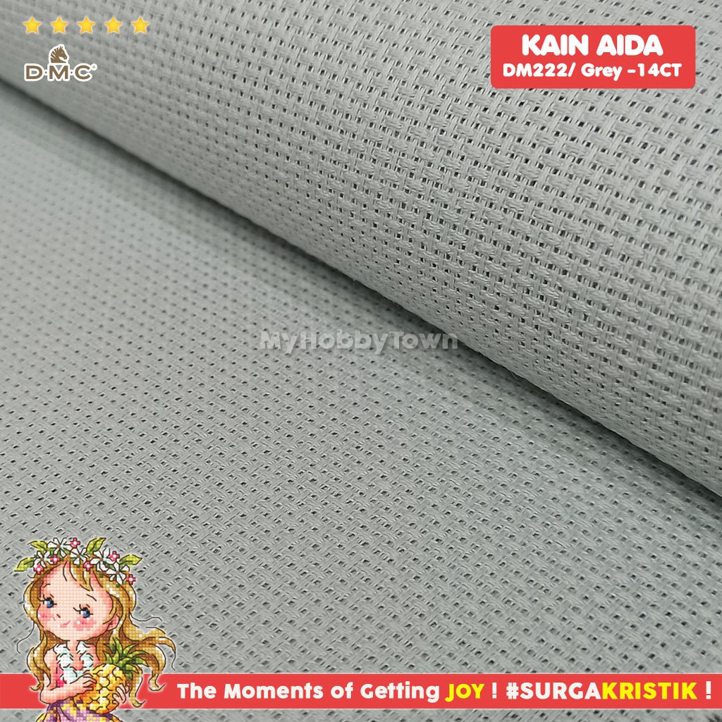 Kain Sulam Kristik Strimin Aida DMC 14ct Gray Grey Abu DM222/CL - 168