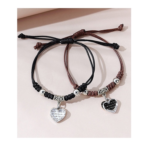 LRC Gelang Tangan Fashion Black+brown Peach Heart Bracelet Set Y65664