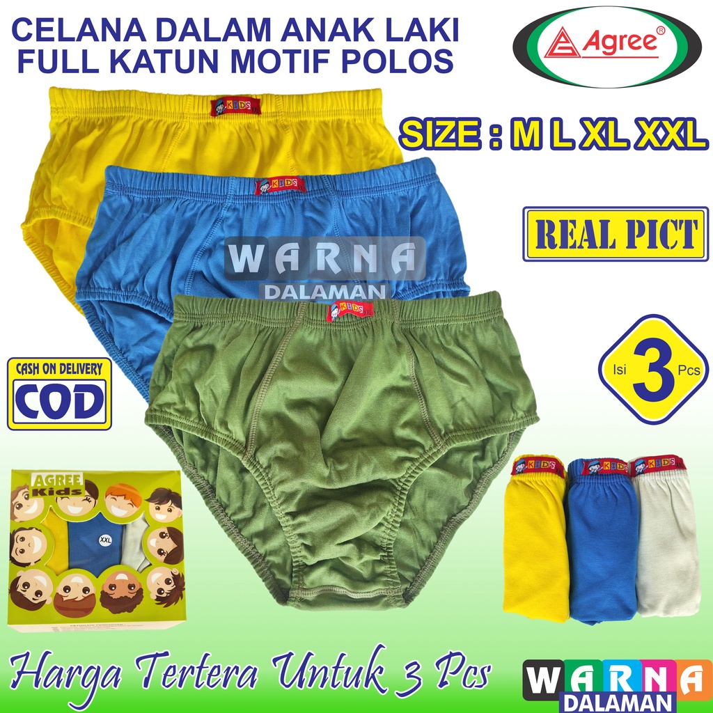 3 Pcs CD Anak Laki-Laki Bahan Full Katun Tebal Multiwarna Motif Polos Usia 4 - 13 Tahun | WARNA DALAMAN