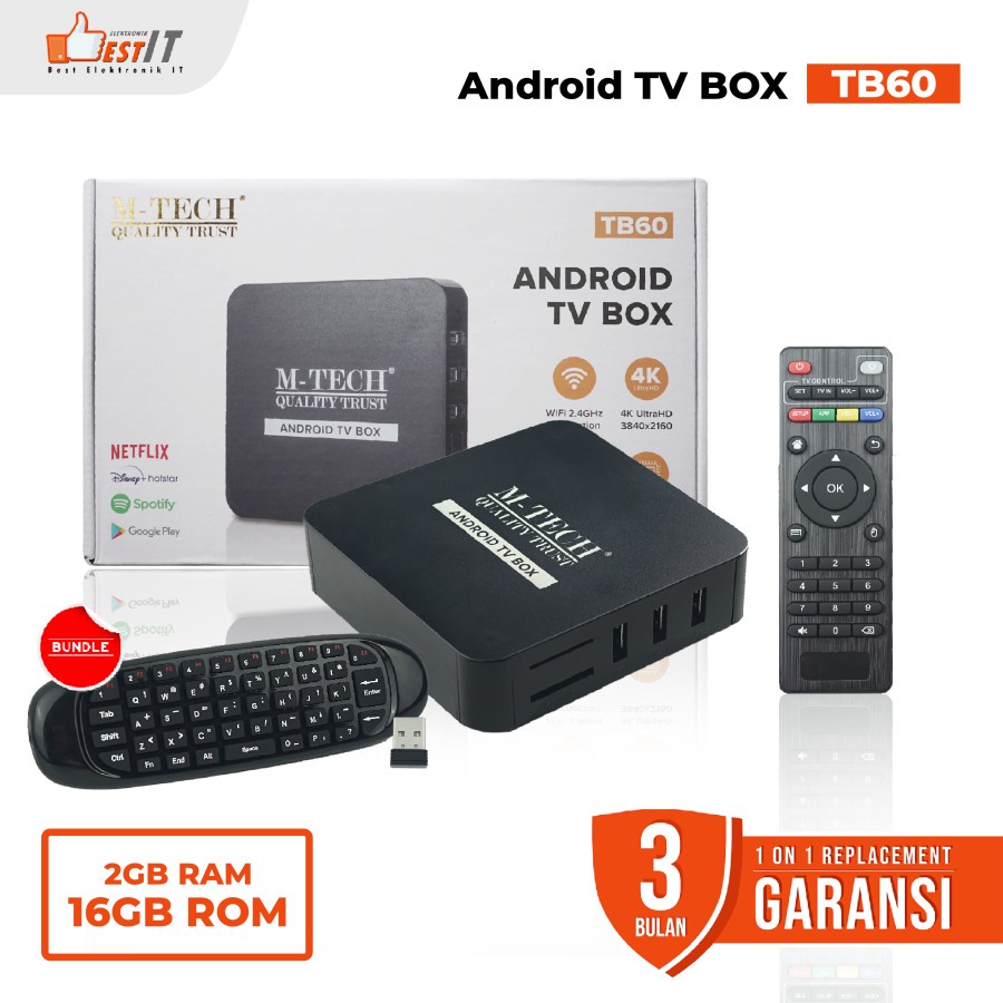 STB TV Box Android 10.1 Ultra HD 4K WIFI 2GB 16GB M-Tech TB60 Original