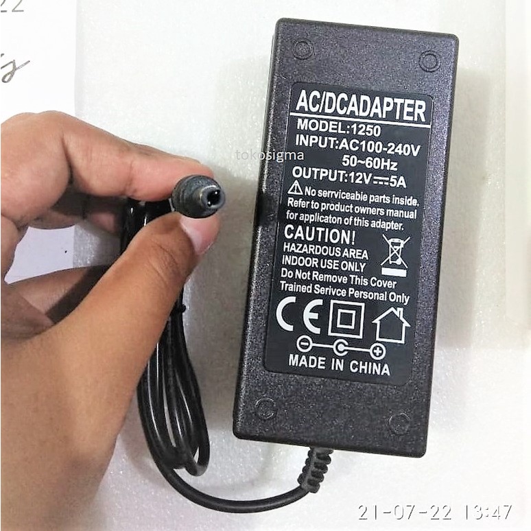 ADAPTER AC to DC 12V 5A jek 5.5x2.5mm 60W Adaptor LED CCTV DVR Monitor