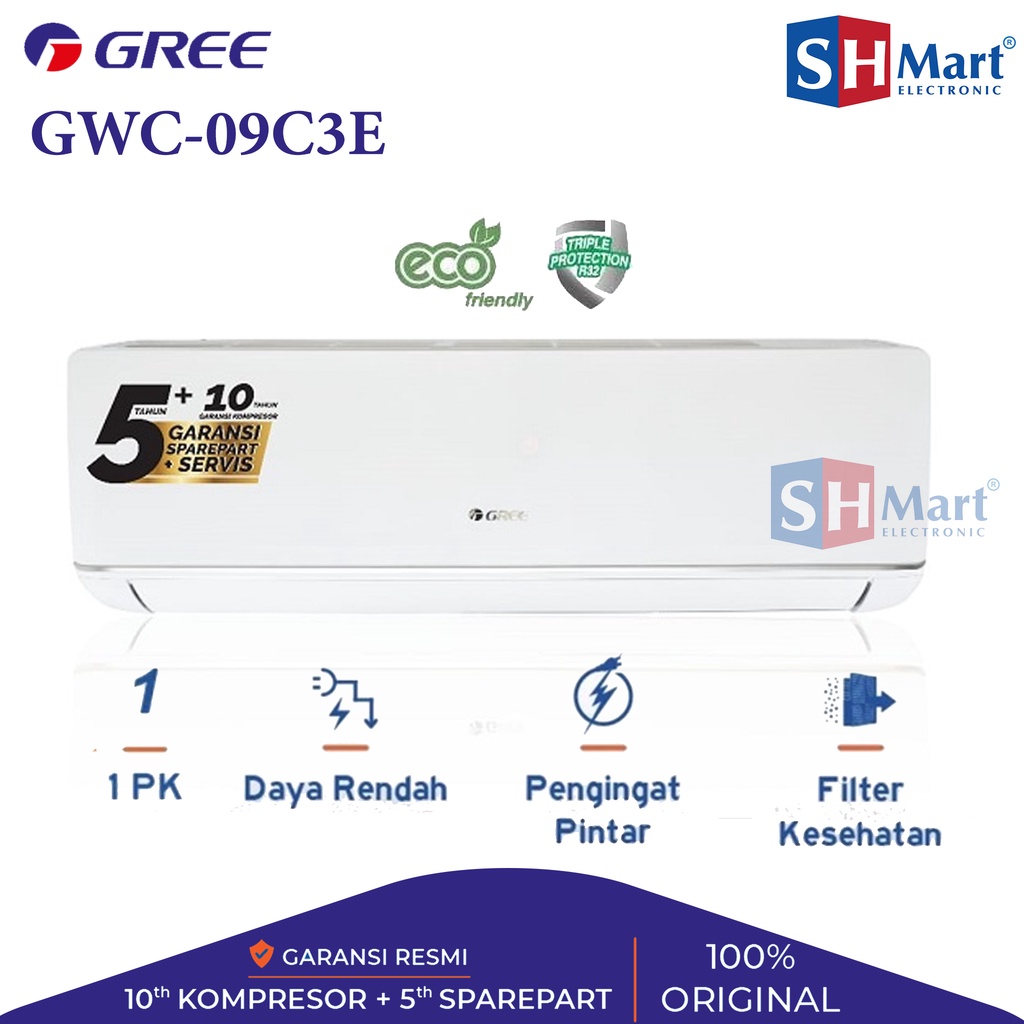 AC 1 PK GREE GWC-09C3E DELUXE LOW WATT PUTIH AC LOW WATT UNIT ONLY GARANSI RESMI (MEDAN)