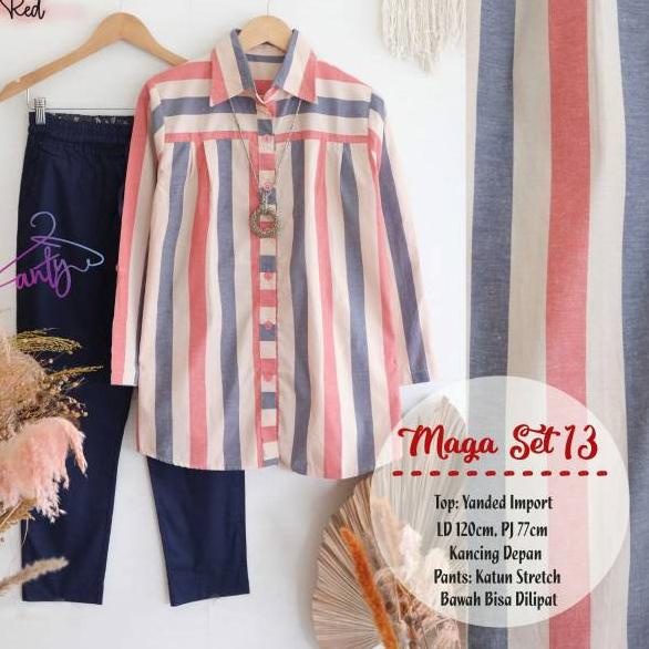 @DRE-1572|⭐ Setelan Kemeja Jumbo Wanita Garis-Garis Besar Big Size Original Solo Maga Set 13 Ori SOl