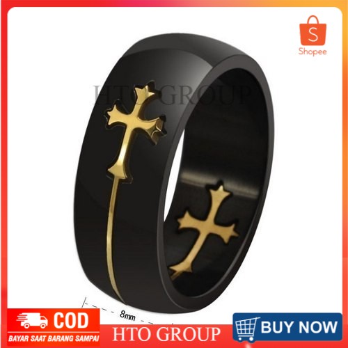 CINCIN salib Hitam ,Cincin Salib Titanium , Cincin Titanium Hitam - SALIB GOLD RING