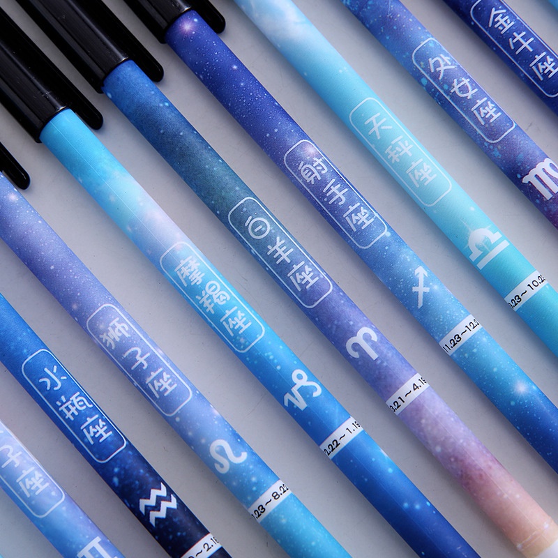 5pcs / Set Pulpen Gel 0.5mm Motif Rasi Bintang Untuk Stationery Sekolah / Kantor