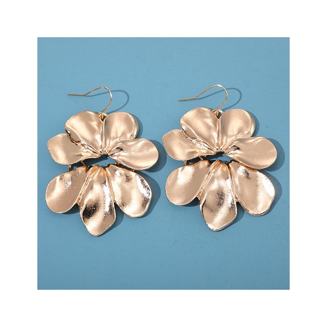 LRC Anting Gantung  Fashion Golden Alloy Large Flower Petal Earrings D64409