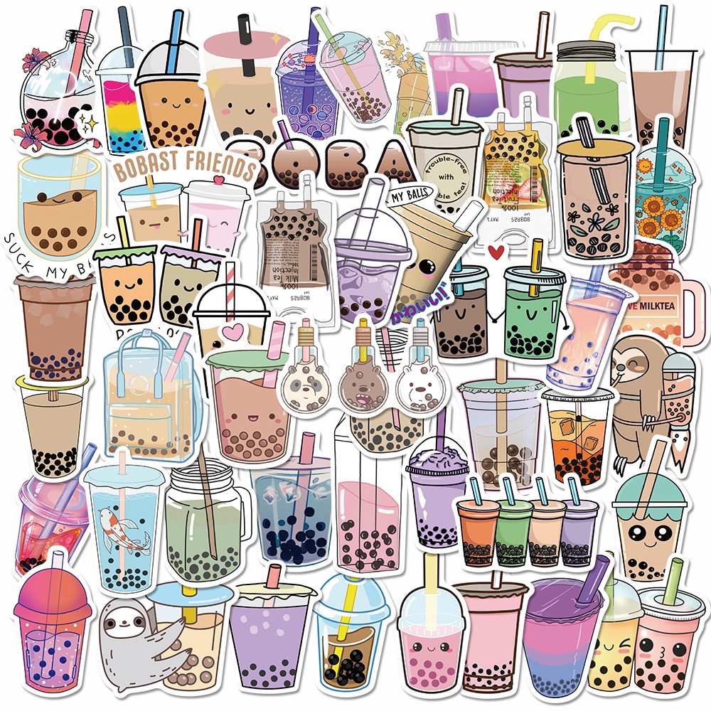 50 Pcs Stiker Motif Kartun Milk Tea Tahan Air Untuk Dekorasi Laptop
