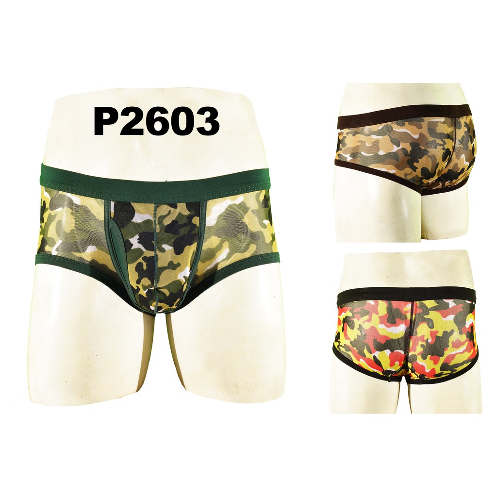 Celana Dalam Pria Transparan P2603 - Sexy Underwear Pria - 1 PCS - Coklat/Hijau/Orange