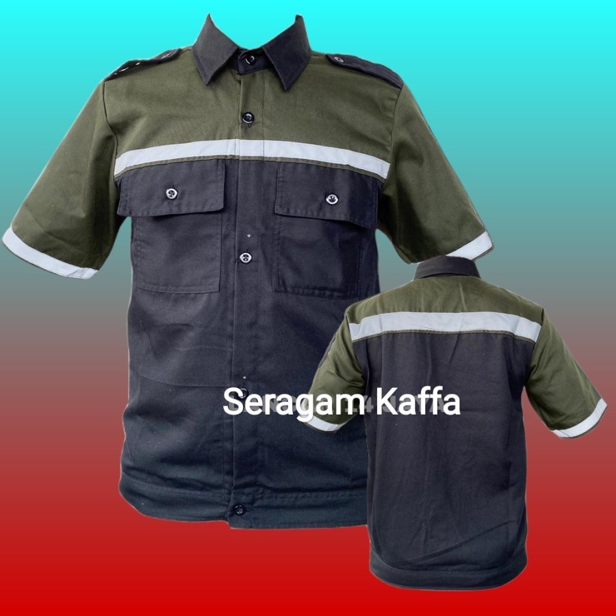 Wearpack Safety Seragam Kerja bengkel kombin lengan pendek hijau army Premium Kemeja Lapangan
