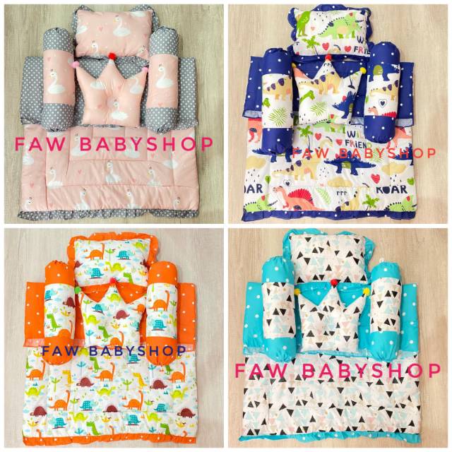 Baby Bed Set Bedcover Selimut Bantal Cover Crown Mahkota Guling Alas Tidur BB Bayi