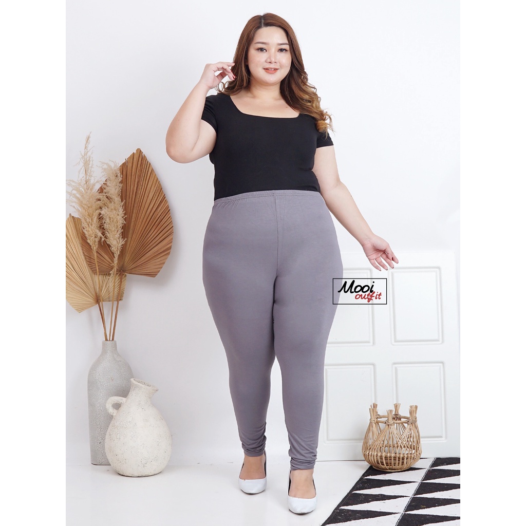 Mooi Outfit - Legging Wanita Jumbo Tebal Premium Bahan Kaos Celana Kekinian Big Size 100kg Pinggang Karet Melar Murah