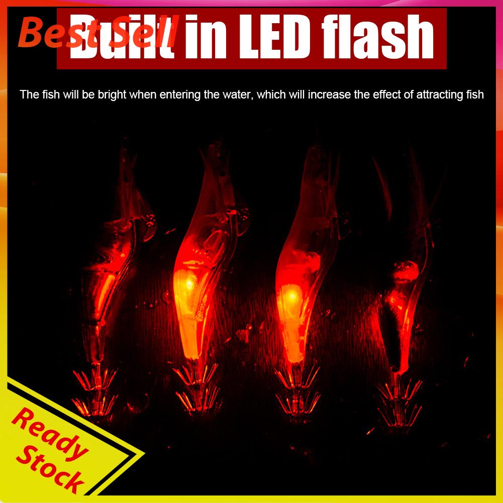 Umpan Pancing Elektronik Bentuk Udang / Cumi-Cumi Dengan Lampu LED