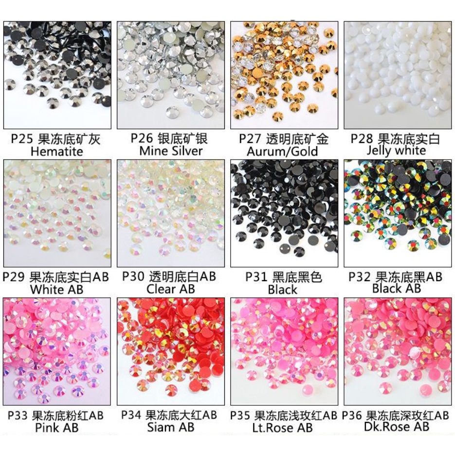 [1000 PCS] Rhinestone 3mm Gems Henna Manik Tasbih Manik Kuku Permata Tasbih Kuku Nail Art Gem Permata Non Hotfix [P01-P50]