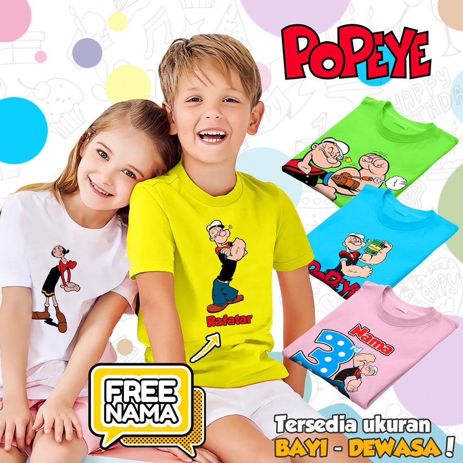 [FREE NAMA!!] Baju Kaos COUPLE  ANAK DAN DEWASA POPEYE  BANYAK MOTIF