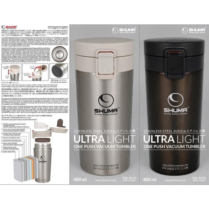 

SOS Tumbler Shuma Stainless Steel 316 Ultra Light One Push 400 ml