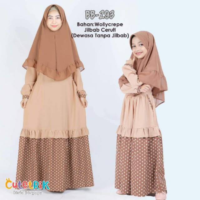 Cutetrik Gamis Polkadot Coklat Couple Mom and Kids