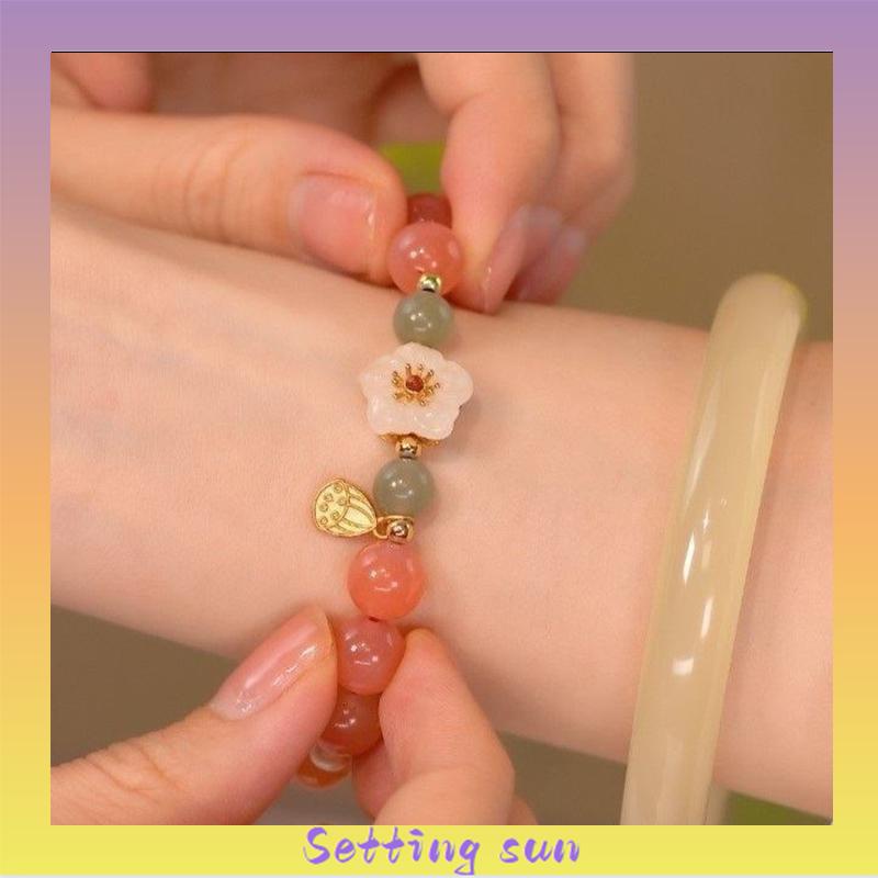 Jade Bead Gelang Kecil Peach Blossom Woven Perempuan Desain Niche Mahasiswa Pacar Hadiah TN