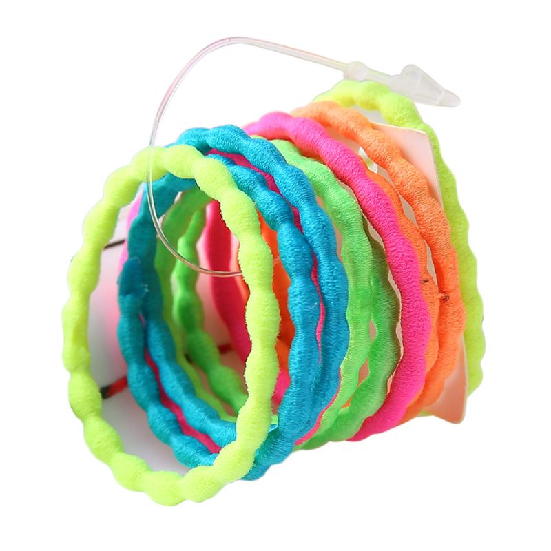 Zzz 10Pcs Anak Perempuan Karet Elastis Gelang Neon Warna-Warni Tali Rambut Bergelombang Spi