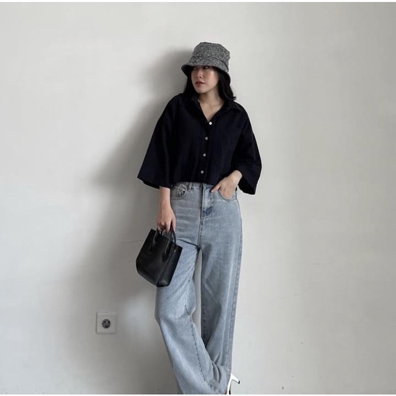 Elfashion • Kemeja Pocket Oversize | Atasan Wanita