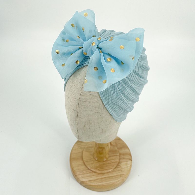 (Pimenova) Turban Anak Bayi Pita Polka 0-3 tahun - Bandana Bayi Perempuan - Ciput Bayi-blue