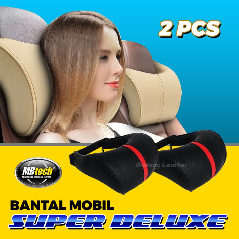 [2 PCS] Bantal Mobil Super Deluxe - Bahan Kulit MBTECH ORIGINAL