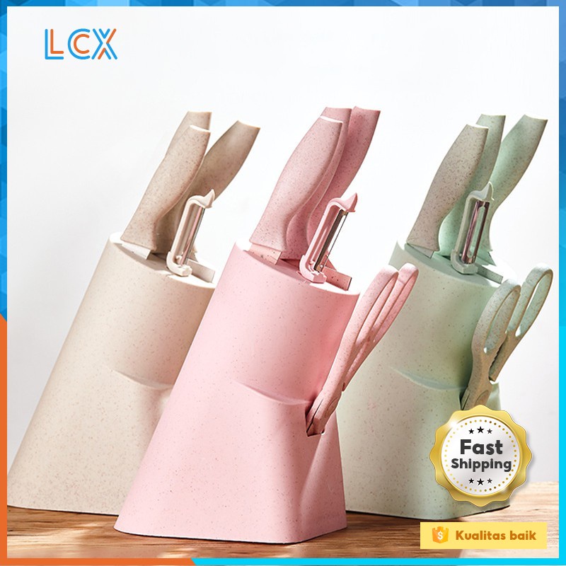 LCX Pisau Set 6 in 1 / Knife Set 6 in 1 Dengan Wadah /Pisau Jerami Gandum Berkualitas /VS-1814